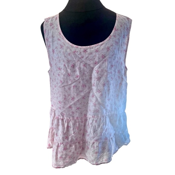 Shabby Chic Linen Floral Pink Sleeveless Top Medium - Picture 1 of 8